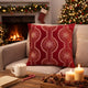 Rola Square Throw Pillow | Geometric Snowflake Embroidery | Red Velvet 20"