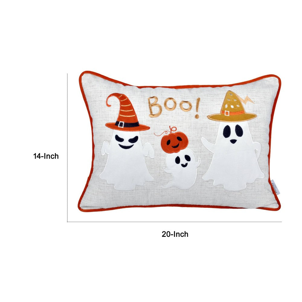 Vobo Lumbar Pillow | Ghost | Pumpkin | & Boo Embroidery | Ivory Velvet 14x20