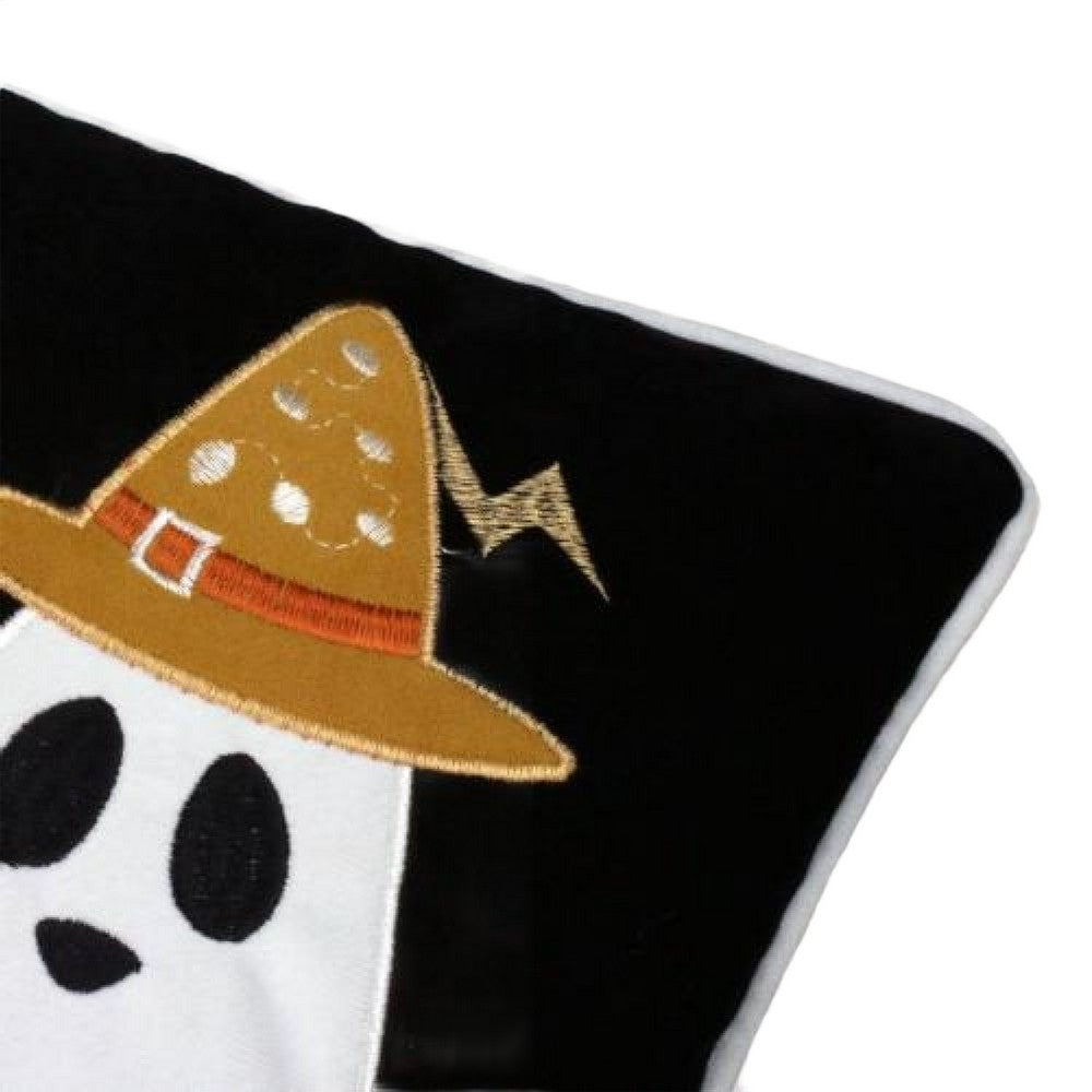 Vobo Lumbar Pillow | Ghost | Pumpkin | & Boo Embroidery | Black Velvet 14x20