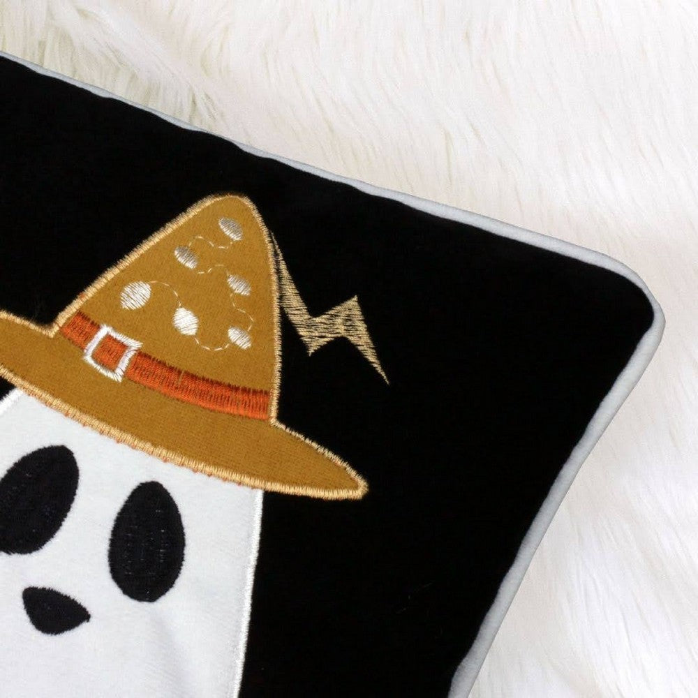Vobo Lumbar Pillow | Ghost | Pumpkin | & Boo Embroidery | Black Velvet 14x20