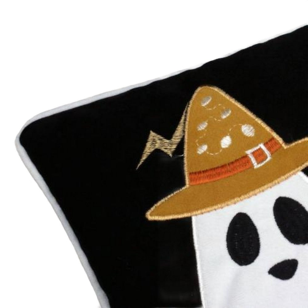 Vobo Lumbar Pillow | Ghost | Pumpkin | & Boo Embroidery | Black Velvet 14x20