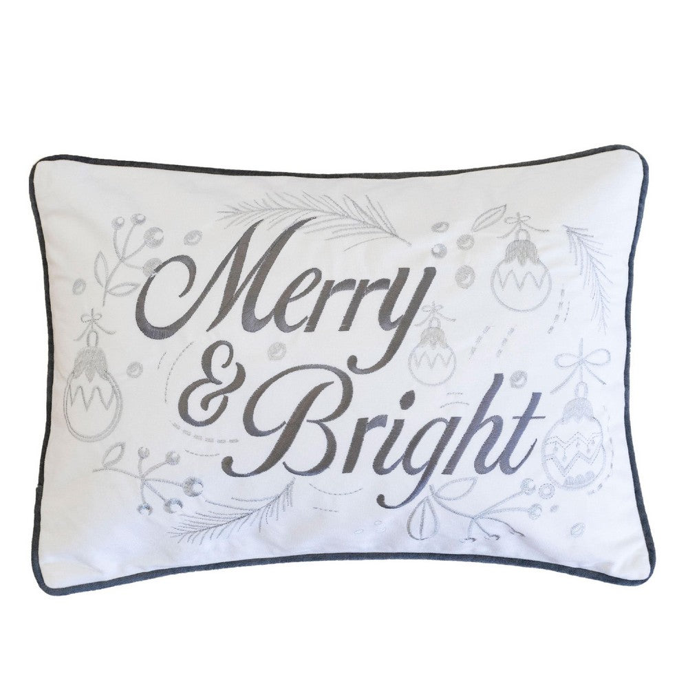 Lumbar Pillow | Merry & Bright Script | Embroidered White Velvet | 14x20