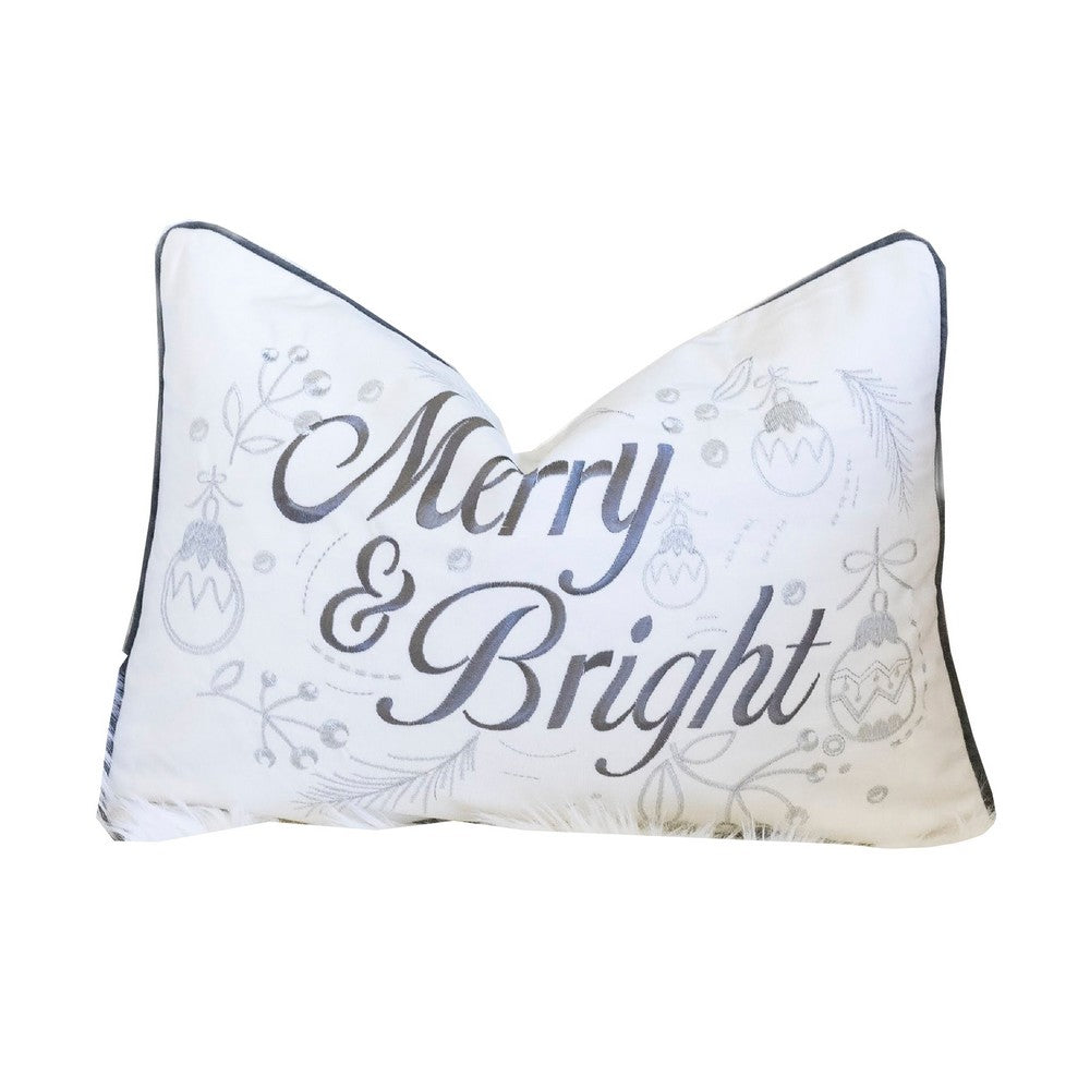 Lumbar Pillow | Merry & Bright Script | Embroidered White Velvet | 14x20