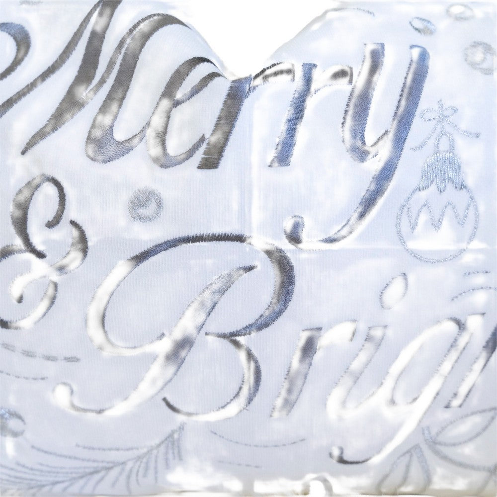 Lumbar Pillow | Merry & Bright Script | Embroidered White Velvet | 14x20
