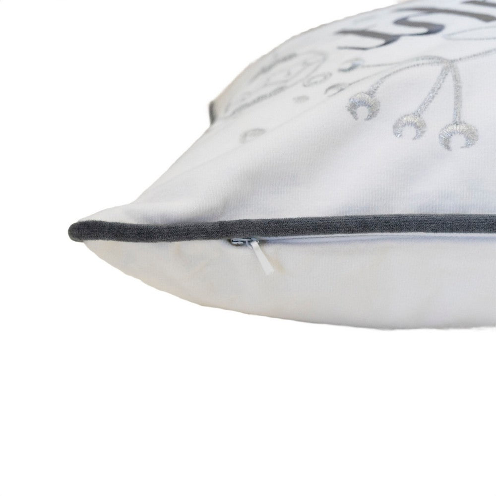 Lumbar Pillow | Merry & Bright Script | Embroidered White Velvet | 14x20