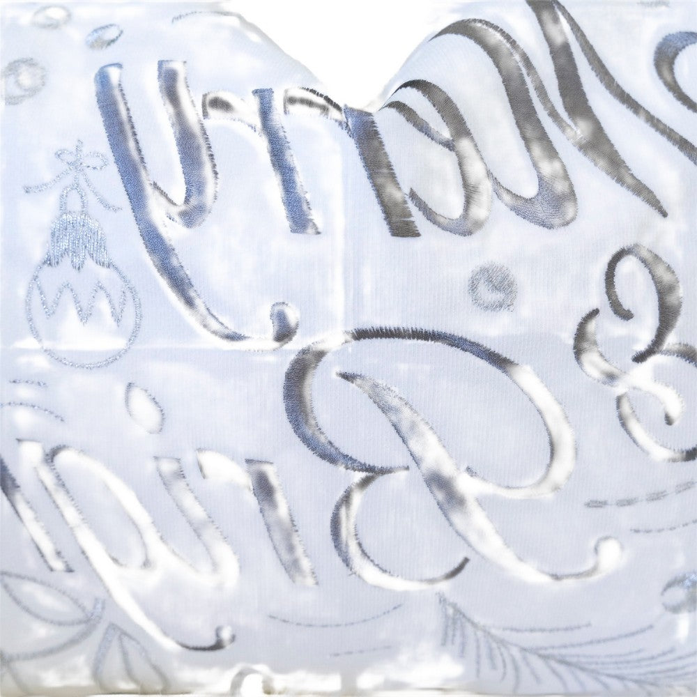Lumbar Pillow | Merry & Bright Script | Embroidered White Velvet | 14x20