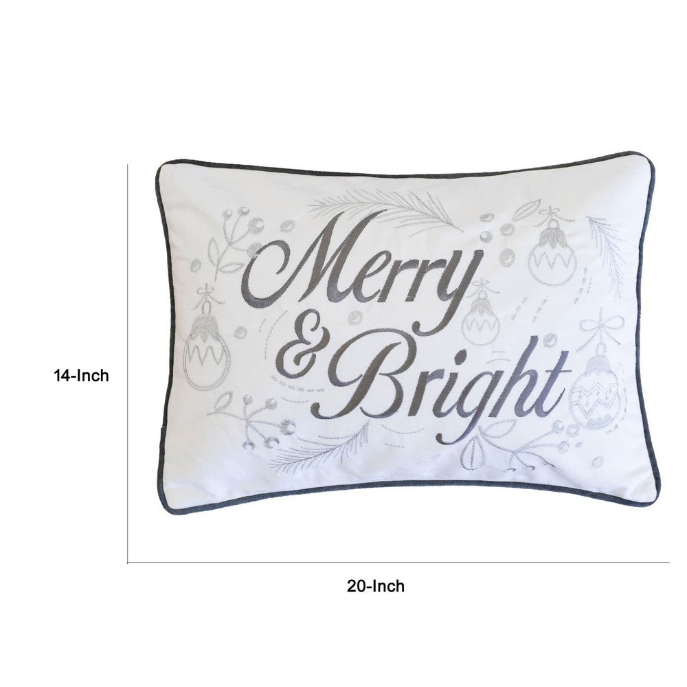Lumbar Pillow | Merry & Bright Script | Embroidered White Velvet | 14x20