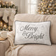 Lumbar Pillow | Merry & Bright Script | Embroidered White Velvet | 14x20