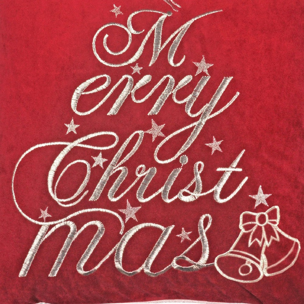Aure Square Throw Pillow | Merry Christmas Embroidery | Red Velvet 20"