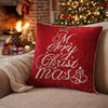 Aure Square Throw Pillow | Merry Christmas Embroidery | Red Velvet 20"