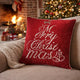 Aure Square Throw Pillow | Merry Christmas Embroidery | Red Velvet 20"