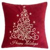 Aure Square Throw Pillow | Happy Holidays Embroidery | Red Velvet 20"