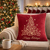 Aure Square Throw Pillow | Happy Holidays Embroidery | Red Velvet 20"