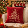 Aure Square Throw Pillow | Happy Holidays Embroidery | Red Velvet 20"