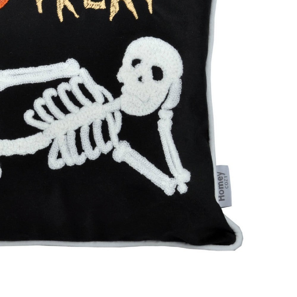 Teya Lumbar Pillow | Skeleton Embroidery | Trick or Treat Black Velvet 14x20