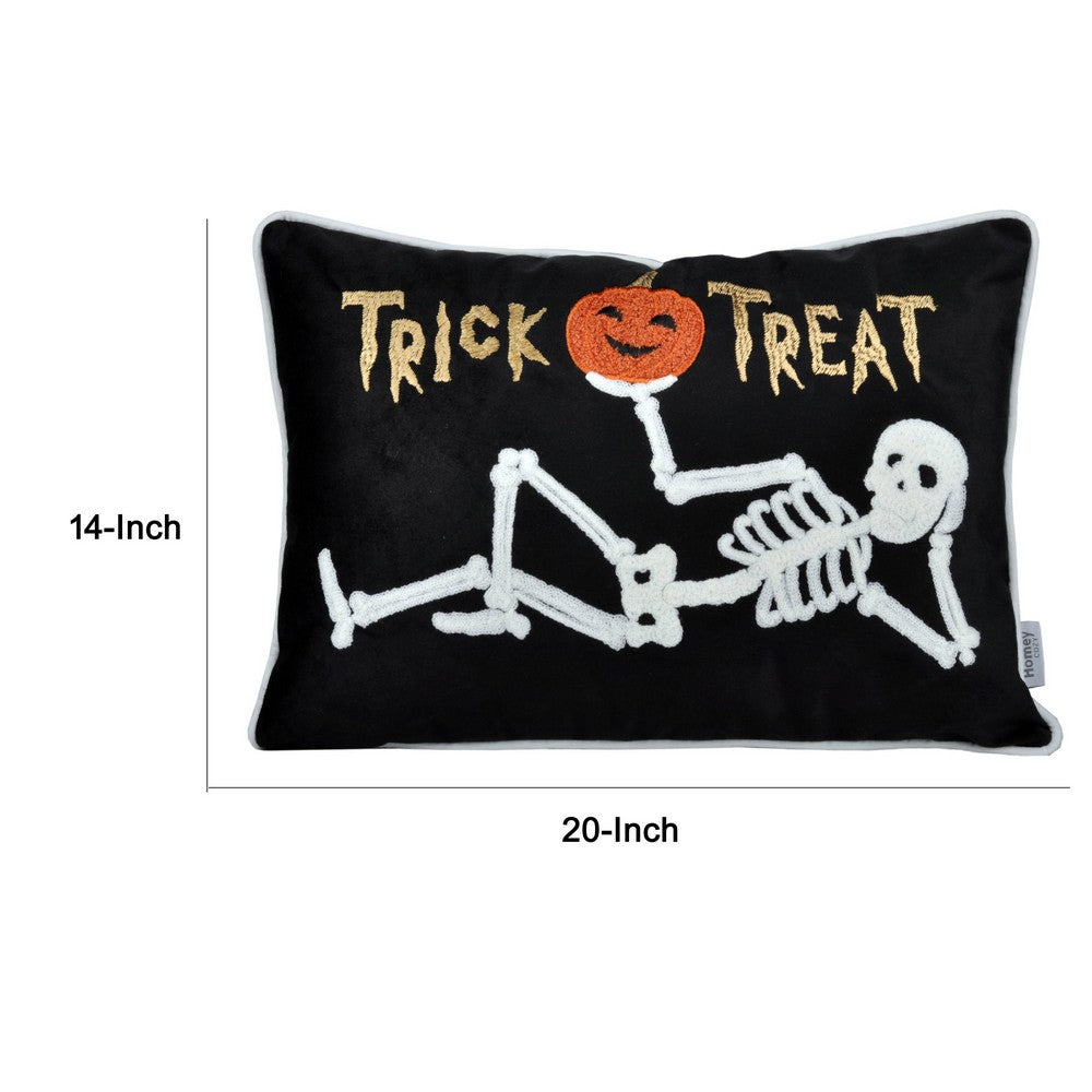 Teya Lumbar Pillow | Skeleton Embroidery | Trick or Treat Black Velvet 14x20