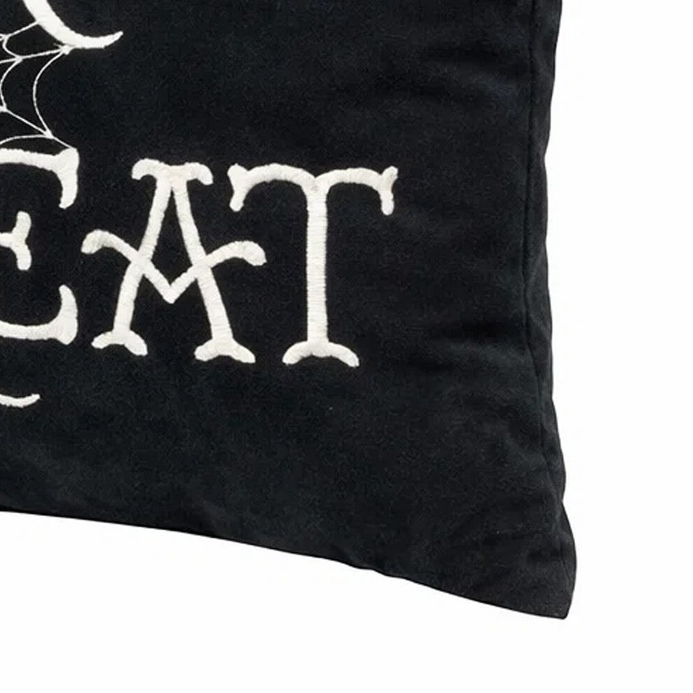 Teya Lumbar Pillow | TRICK OR TREAT Embroidery Pumpkin | Black Velvet 14x20