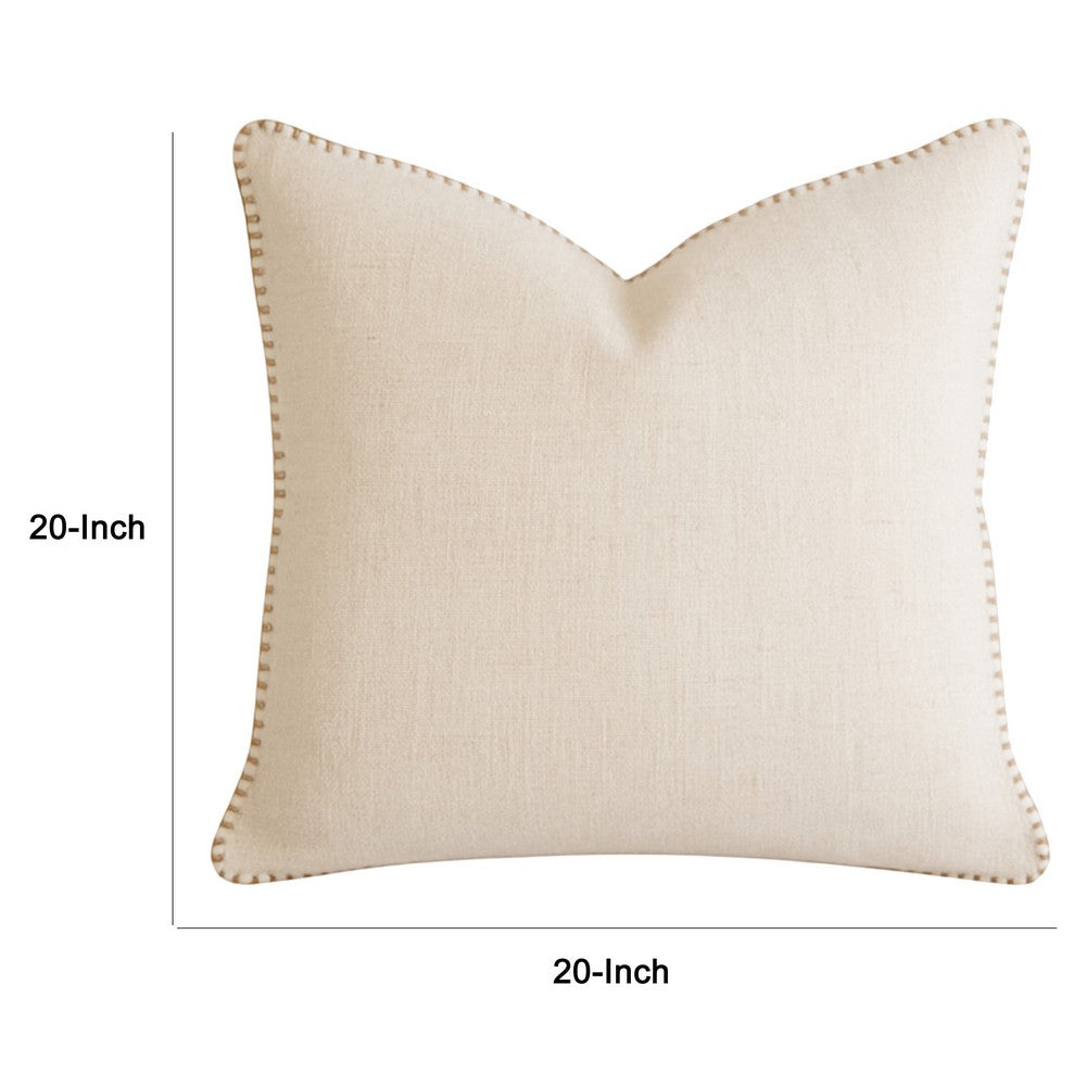Niva Square Throw Pillow | Linen-Like Ivory | Decorative Stitched trim 24x24