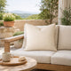 Niva Square Throw Pillow | Linen-Like Ivory | Decorative Stitched trim 24x24