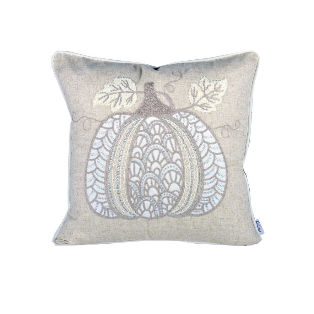 Niva Square Throw Pillow | Lace Embroidered Pumpkin | Linen-Blend Taupe 20"