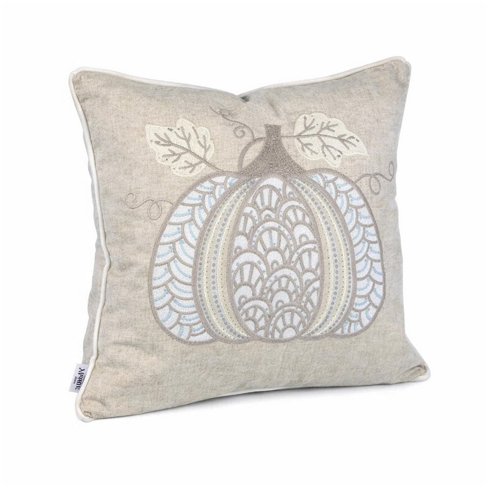 Niva Square Throw Pillow | Lace Embroidered Pumpkin | Linen-Blend Taupe 20"