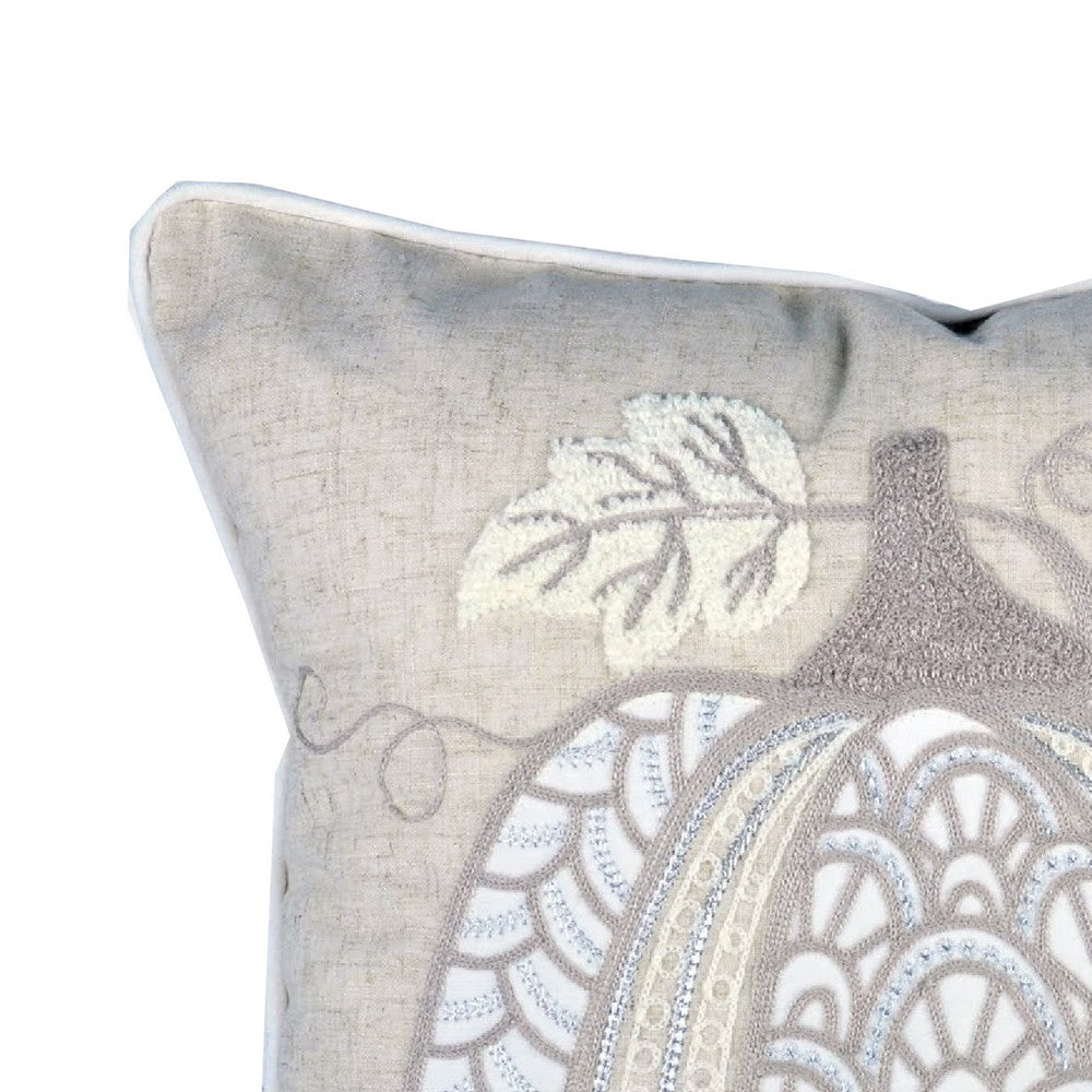 Niva Square Throw Pillow | Lace Embroidered Pumpkin | Linen-Blend Taupe 20"