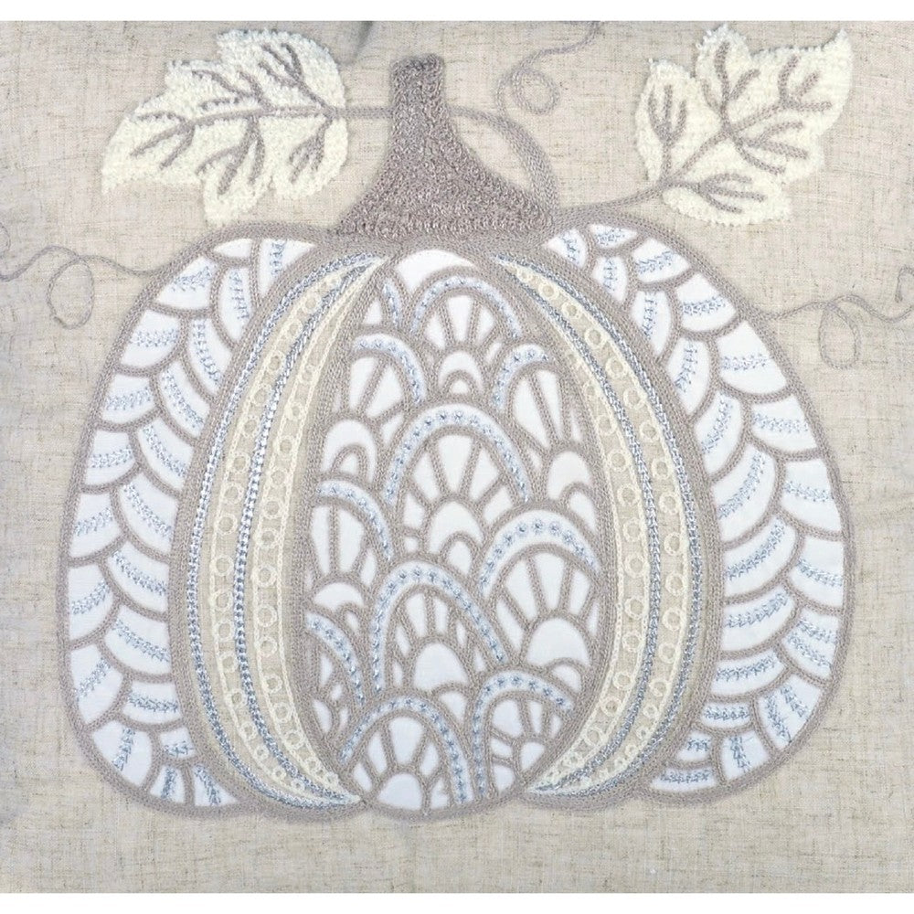 Niva Square Throw Pillow | Lace Embroidered Pumpkin | Linen-Blend Taupe 20"
