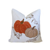Niva Square Throw Pillow | Embroidered Rust Pumpkins | White Cotton 20"
