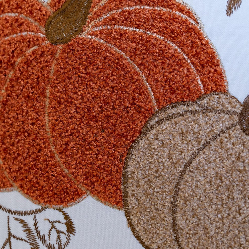 Niva Square Throw Pillow | Embroidered Rust Pumpkins | White Cotton 20"