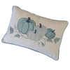 Niva Lumbar Pillow | Blue Embroidered Pumpkin | Ivory Cotton-Blend 14x20