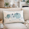 Niva Lumbar Pillow | Blue Embroidered Pumpkin | Ivory Cotton-Blend 14x20