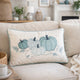 Niva Lumbar Pillow | Blue Embroidered Pumpkin | Ivory Cotton-Blend 14x20