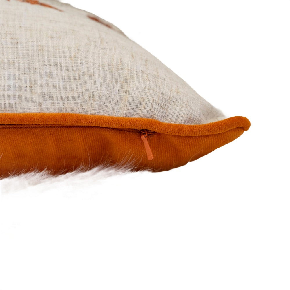 Niva Lumbar Pillow | Rust Embroidered Pumpkin | Ivory Cotton-Blend 14x20