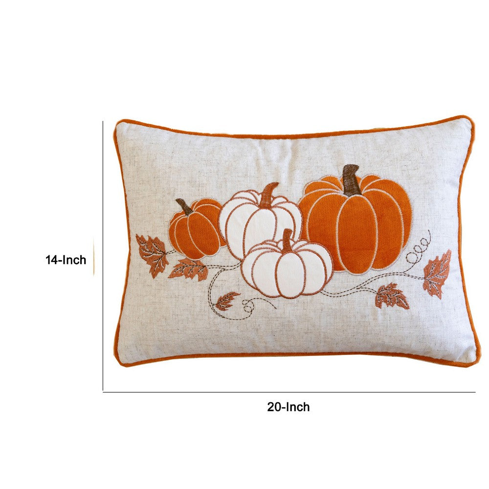 Niva Lumbar Pillow | Rust Embroidered Pumpkin | Ivory Cotton-Blend 14x20