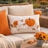 Niva Lumbar Pillow | Rust Embroidered Pumpkin | Ivory Cotton-Blend 14x20