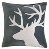 Lopa Square Throw Pillow | Holiday Reindeer Embroidery | Gray Velvet 20"