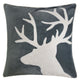 Lopa Square Throw Pillow | Holiday Reindeer Embroidery | Gray Velvet 20"