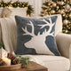 Lopa Square Throw Pillow | Holiday Reindeer Embroidery | Gray Velvet 20"