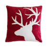 Lopa Square Throw Pillow | Holiday Reindeer Embroidery | Red Velvet 20"