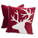 Lopa Square Throw Pillow | Holiday Reindeer Embroidery | Red Velvet 20"