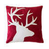 Lopa Square Throw Pillow | Holiday Reindeer Embroidery | Red Velvet 20"