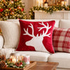 Lopa Square Throw Pillow | Holiday Reindeer Embroidery | Red Velvet 20"