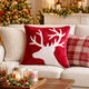 Lopa Square Throw Pillow | Holiday Reindeer Embroidery | Red Velvet 20"