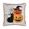 Square Throw Pillow | Cat & Pumpkin Stack | Ivory Linen-Like Fabric 20"