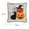 Square Throw Pillow | Cat & Pumpkin Stack | Ivory Linen-Like Fabric 20"