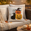 Square Throw Pillow | Cat & Pumpkin Stack | Ivory Linen-Like Fabric 20"