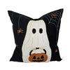 Square Throw Pillow | White Ghost w Pumpkin Bucket | Black Polyester 20"