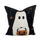 Square Throw Pillow | White Ghost w Pumpkin Bucket | Black Polyester 20"