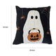 Square Throw Pillow | White Ghost w Pumpkin Bucket | Black Polyester 20"
