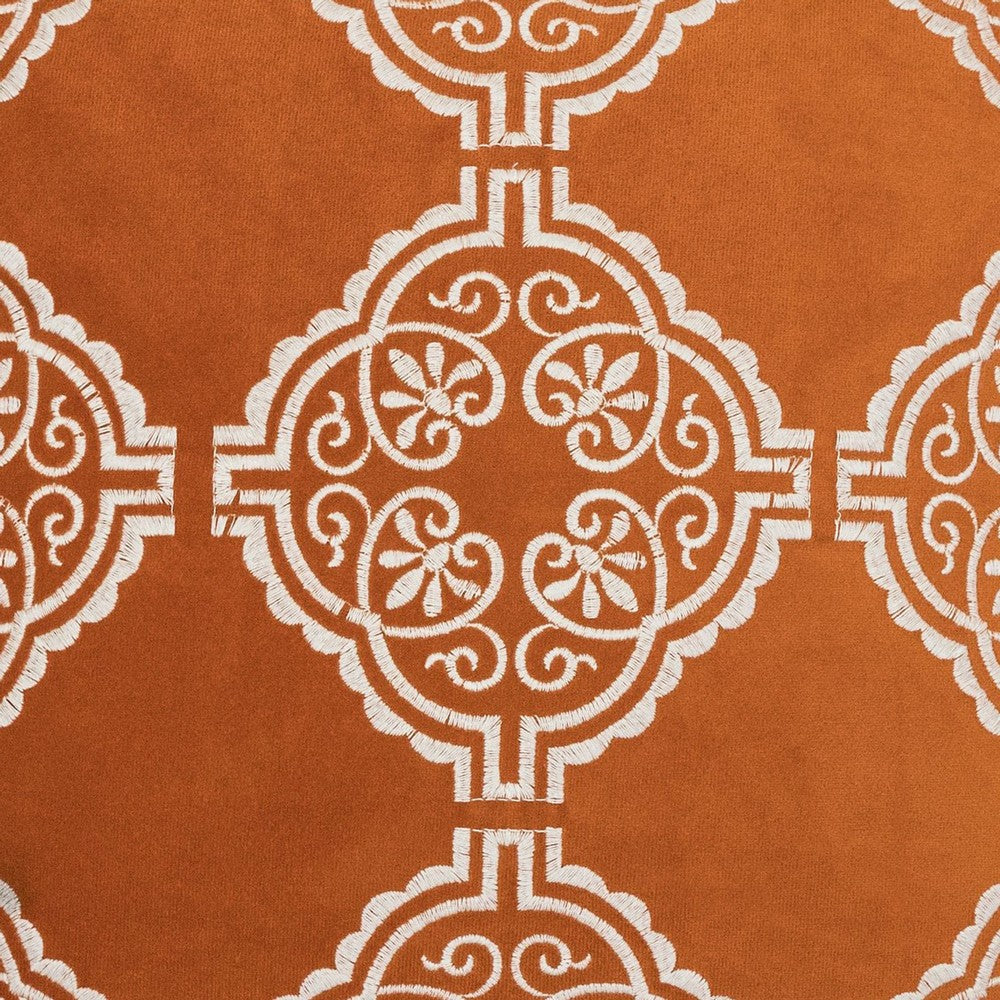 Niva Square Throw Pillow | Damask Embroidery | Burnt Orange Velvet 20"